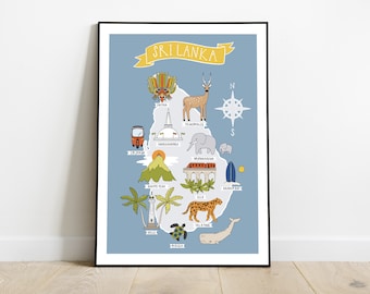 Sri Lanka travel map poster, wall decore, simple artwork, travel keepsake