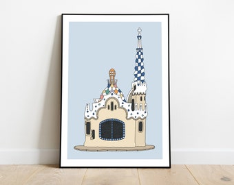 Barcelona print, Park Guell poster, Spain poster, travel buddy gift, moving away gift