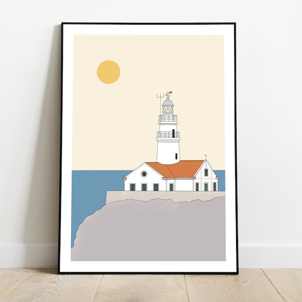 Lighthouse print, Spain painting, Mallorca poster, Baleares, spain souvenir, above bed art