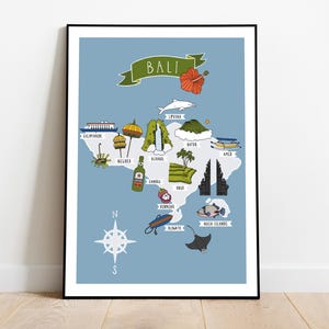 Poster Kaart van Bali, kunst aan de muur Indonesië