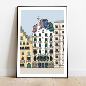 Impression de Barcelone, affiche de la Casa Batlló, Espagne, cadeau pour ami de voyage, décoration de chambre indépendante