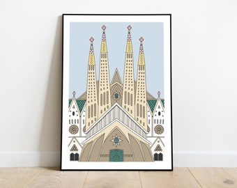 Barcelona print, Sagrada Familia, Spain poster, travel buddy gift, home decore