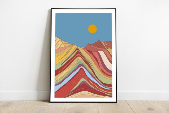 Peru poster, Rainbow mountains, Peru art, home decore, travel theme, going away present