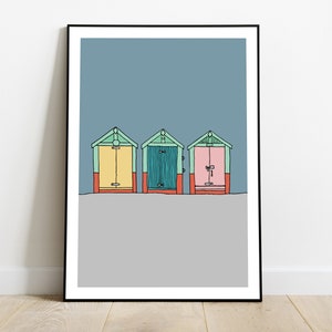 Brighton beach huts print, England poster, UK destination wall art