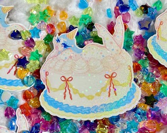 BIRTHDAY CAKE: Coquette, Clown Party, Pastel Pin-Up Babe Glitter Laminate Sticker (1 ct)