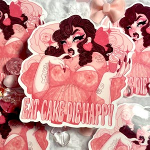 Eat Cake, Die Happy pin up girl sticker  (1 sticker)
