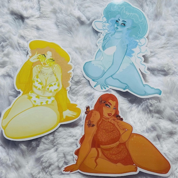 Beach Babes: Pastel Beach Vibe Pin Up Girls, Water Resistant Glossy Laminate Sticker Bundle (1ct or bundle)