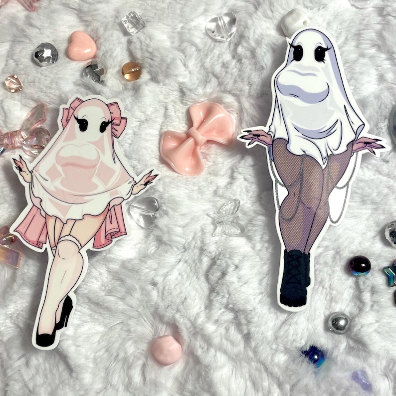Sheet Ghost Babes: Pin Up Ghost Sheet Girls Water Resistant Glossy Laminate Sticker Bundle (1 sticker or 2 stickers) Ghostie Bundle