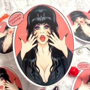 The Name’s Elvira, But You Can Call Me Tonight! Elivra Inspired Pin Up Sticker  (1 sticker)