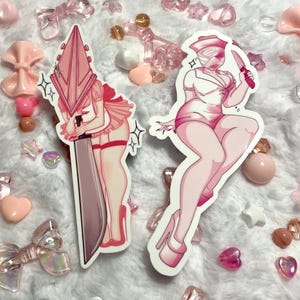 Silent Hill INSPIRED Sticker Bundle, Pastel Pink Pyramid Head and Nurse: Water Resistant Glossy Laminate Sticker (2 ct)