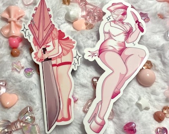 Silent Hill INSPIRED Sticker Bundle, Pastel Pink Pyramid Head and Nurse: Water Resistant Glossy Laminate Sticker (2 ct)