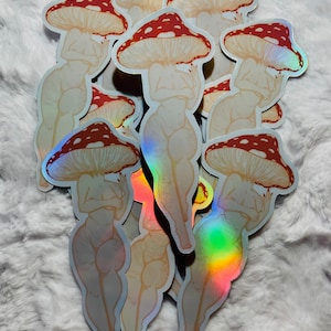 Mushroom head, holographic , trippy sticker (1 sticker)