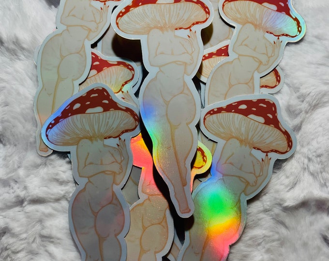 Mushroom head, holographic , trippy sticker (1 sticker)