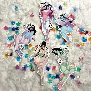 BABES OF HORROR: Iconic Horror Babes In Pastel Lingerie, Water Resistant Glossy Laminate Sticker Bundle! (5 stickers or 1 sticker)