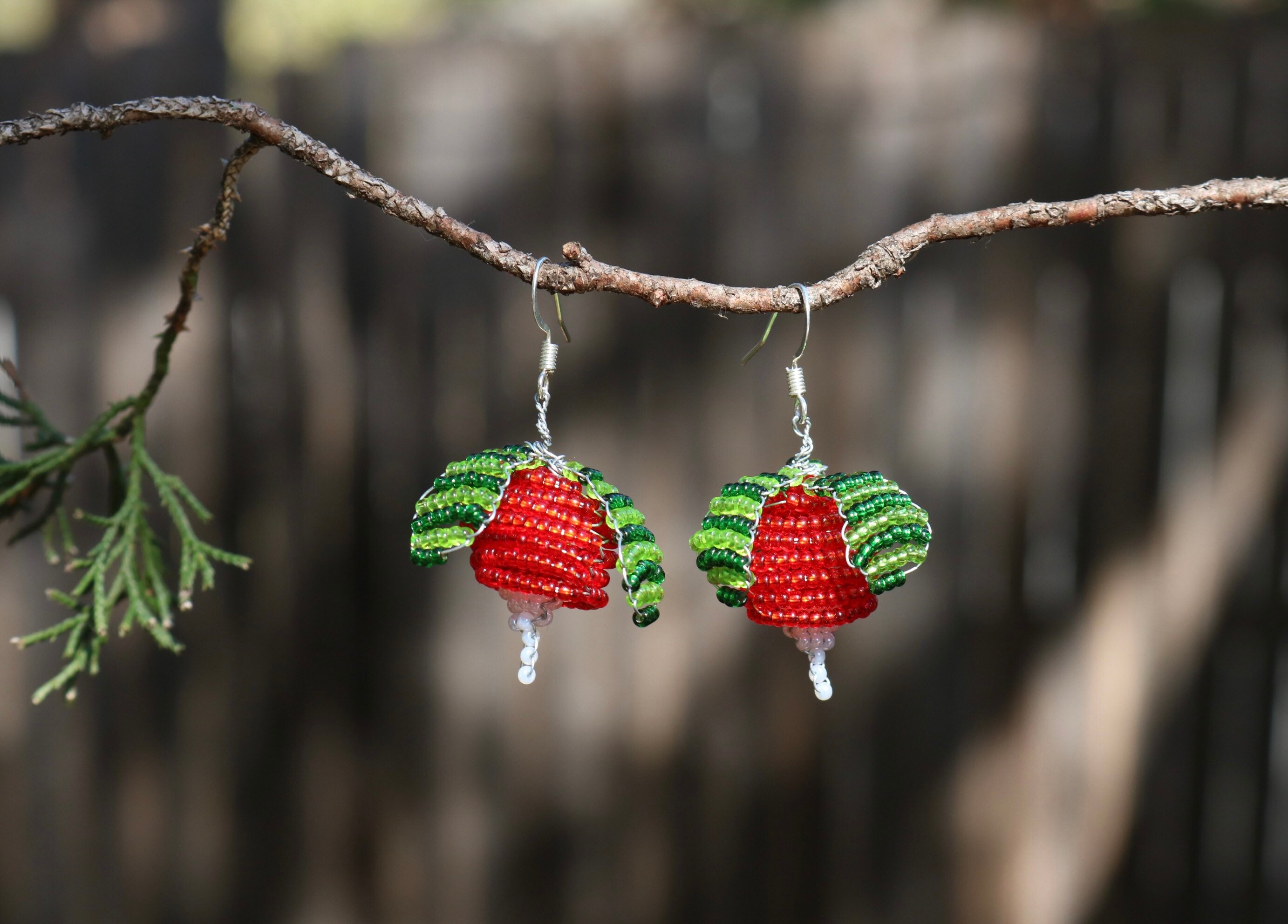 Radish Earrings bead costume cosplay red green Etsy