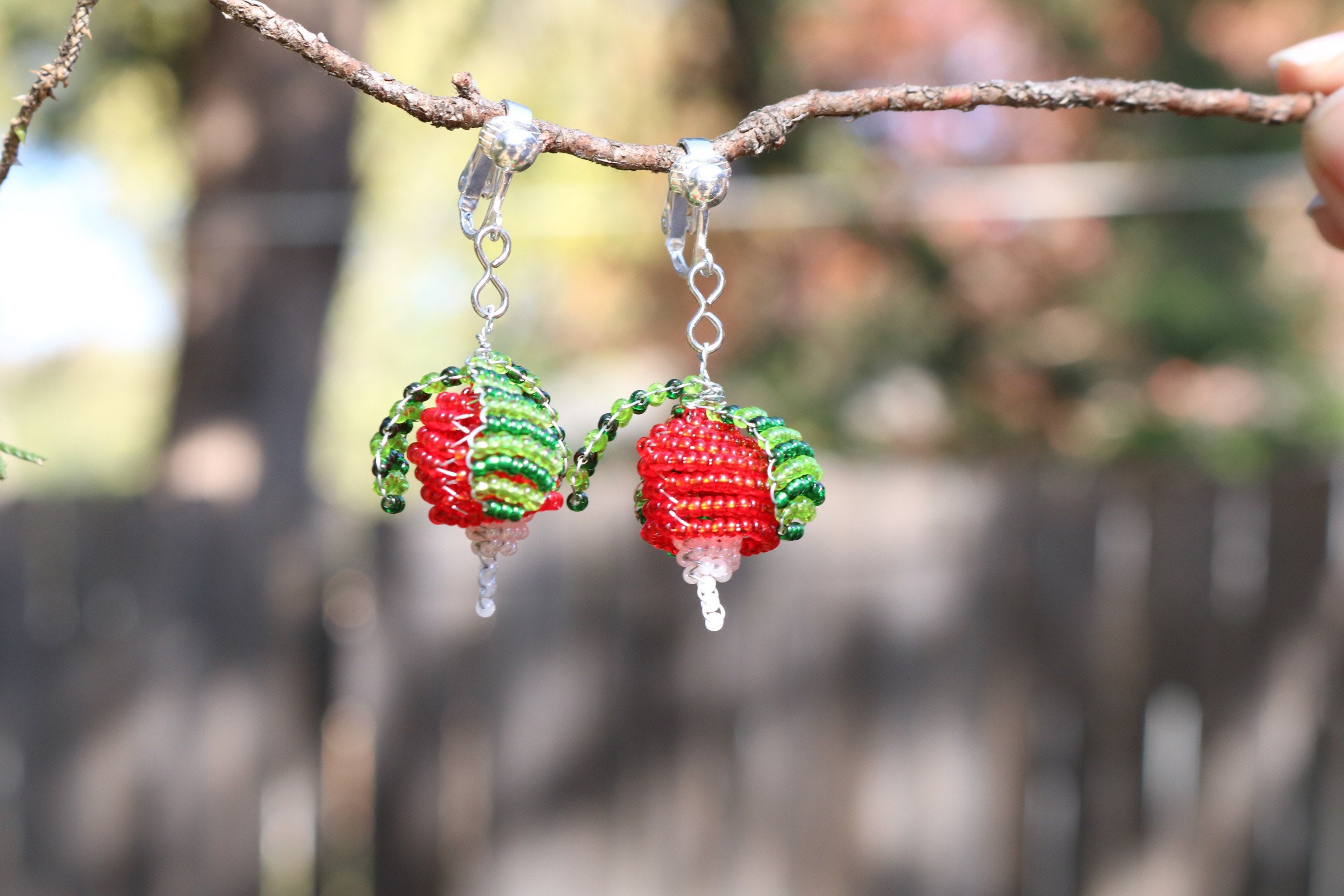 Radish Earrings bead costume cosplay red green Etsy