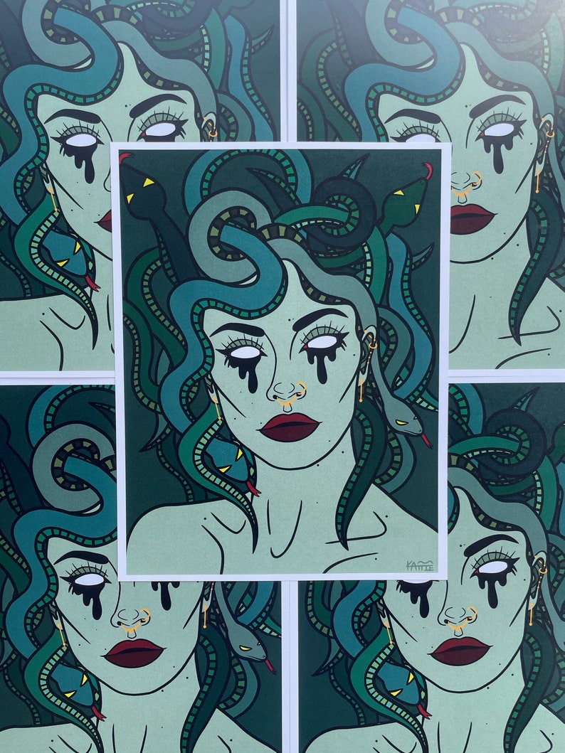 Medusa Digital Art Print green Snake Haired Woman Greek - Etsy