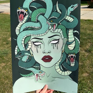 Medusa - Art Print (Green) Snake Haired Woman Greek Mythology Art Deco Art Nouveau