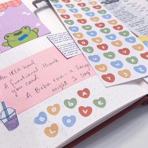 Adesivos Kawaii com Coração e Letras, Adesivos Funcionais para Planejador, Alfabeto Estético, Sílabas de Amor, Ícones de Cores Sortidas, Decoração Polco Fofa