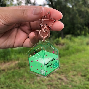 Chaveiro de leite de melão, pingente de acrílico de caixa de leite de melão coreano, acessórios fofos para mochilas, pingente de bolsa isométrica verde pastel kawaii