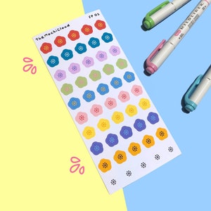 Linda hoja de pegatinas de flores, icono de Bujo floral de colores variados, calcomanía de flor de ciruelo Kawaii, etiquetas de 5 pétalos, diario Deco delicado, floración estética