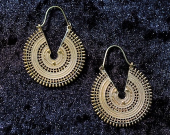 Golden African SUN Earrings, Tribal Earrings, Nickelfree, Round Earrings, Brass Jewellery, Indian Earrings,