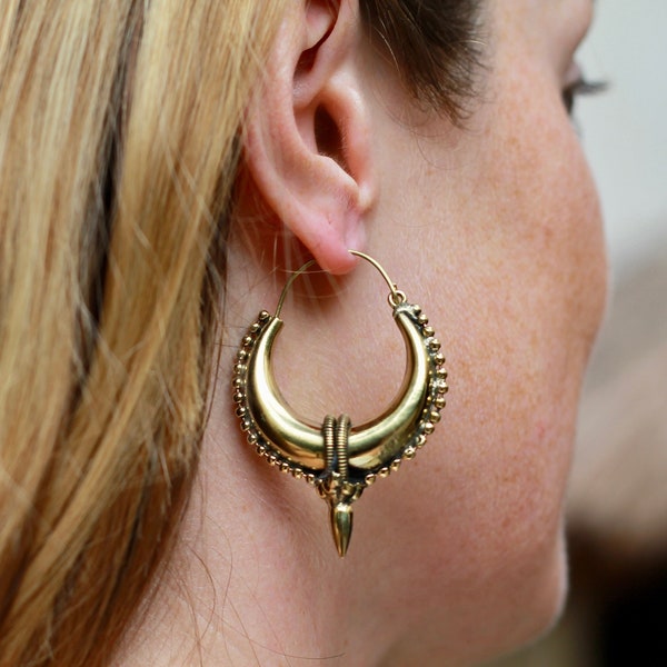 Earrings with Spikes, Tribal Earrings, Golden Spike Earrings, vergoldeter Messing, nickelfrei und wasserfest