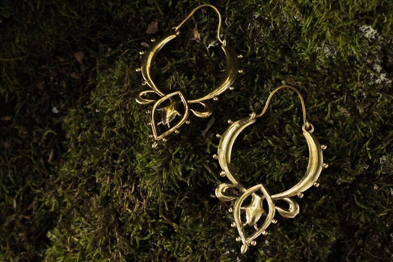 Festival Earrings Golden Hoops Bohojewellery Elegant Geometrical Jewellery Nickelfree Brassjewellery Golden GEOMETRIC Flower Earrings