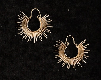 Golden Sunray Brass Earrings, Boho Festival Jewelry
