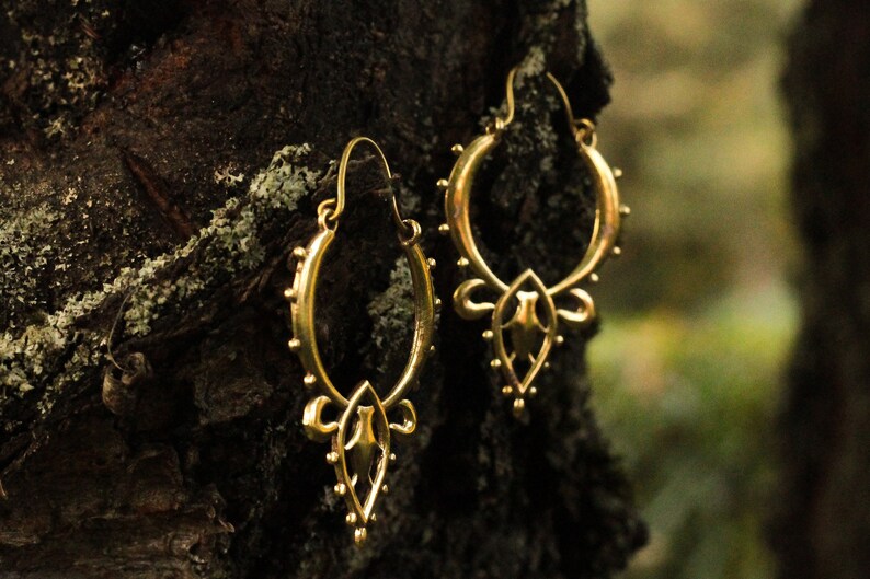 Festival Earrings Golden Hoops Bohojewellery Elegant Geometrical Jewellery Nickelfree Brassjewellery Golden GEOMETRIC Flower Earrings