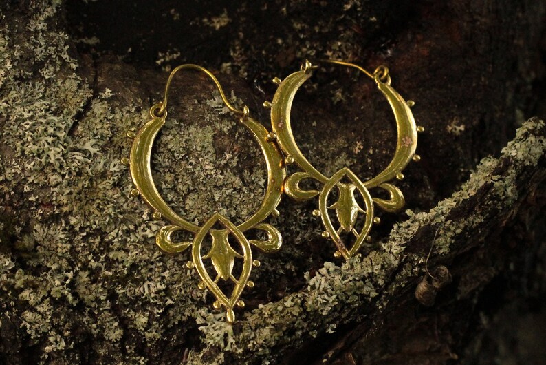 Festival Earrings Golden Hoops Bohojewellery Elegant Geometrical Jewellery Nickelfree Brassjewellery Golden GEOMETRIC Flower Earrings