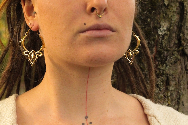 Festival Earrings Golden Hoops Bohojewellery Elegant Geometrical Jewellery Nickelfree Brassjewellery Golden GEOMETRIC Flower Earrings