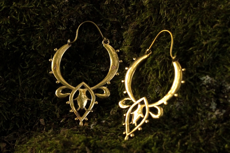 Festival Earrings Golden Hoops Bohojewellery Elegant Geometrical Jewellery Nickelfree Brassjewellery Golden GEOMETRIC Flower Earrings