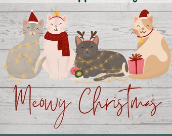 Meowy Christmas, Funny Christmas PNG, Christmas Cat PNG, Festive Cat PNG, Christmas Sublimation, Merry Catmas Png, Merry Christmas Png