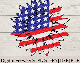 American Flag SVG - Patriotic Sunflower SVG - Sunflower SVG - America Svg - 4 de julio Svg - Stars and Stripes Svg - Descarga digital