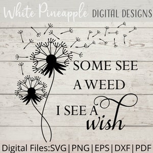 Some See a Weed, I See a Wish - Inspirational SVG - Pustezahn SVG - Wanddekoration - Süße Schilder - Wishes PNG - Wishing Well - Digitaler Download