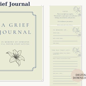 Grief Journal Printable | Digital Download for Loss of Loved One | Bereavement Workbook with Prompts & Affirmations | Grief Support Gift
