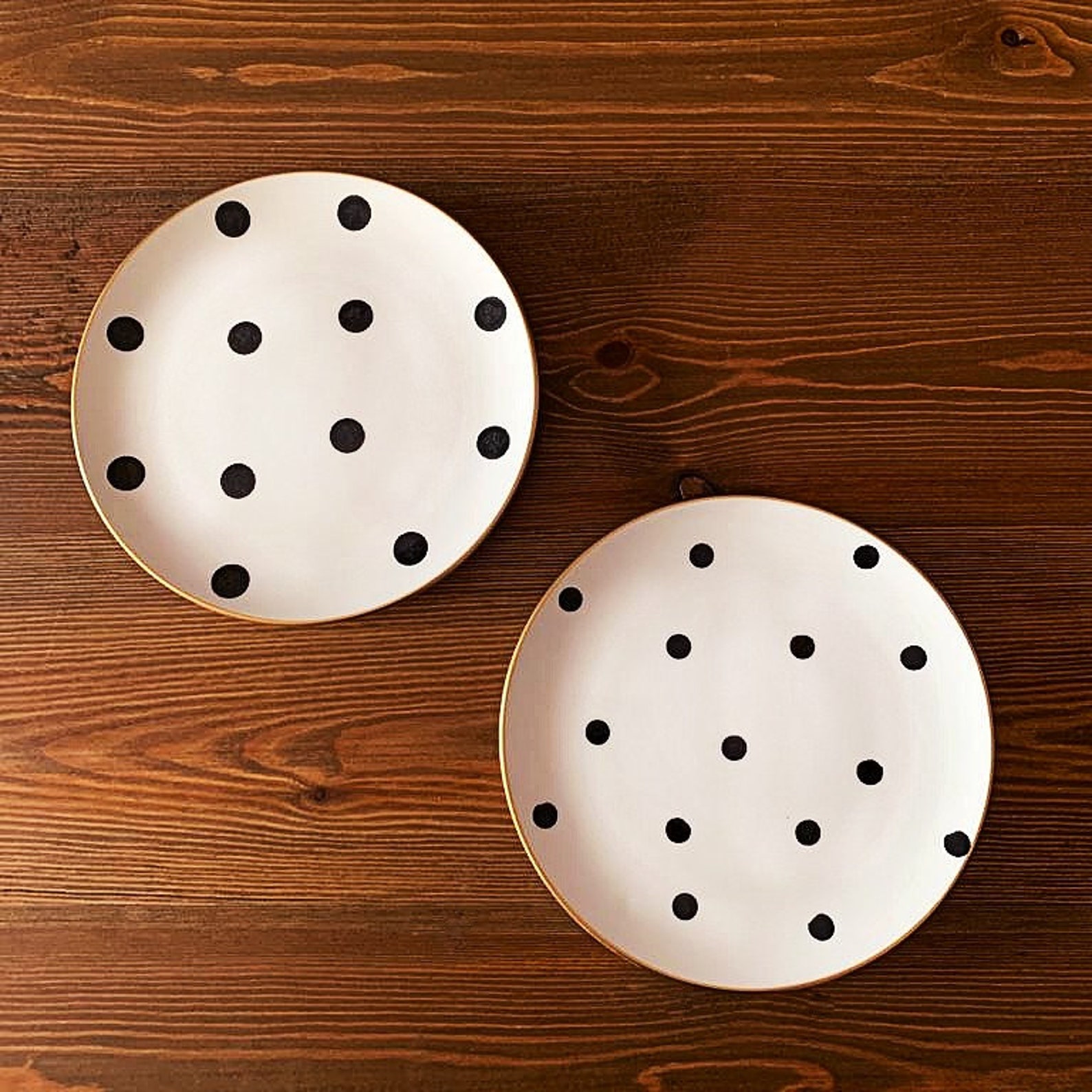 Black and White Ceramic Dinner Plate Set of 2 Polka Dot Etsy