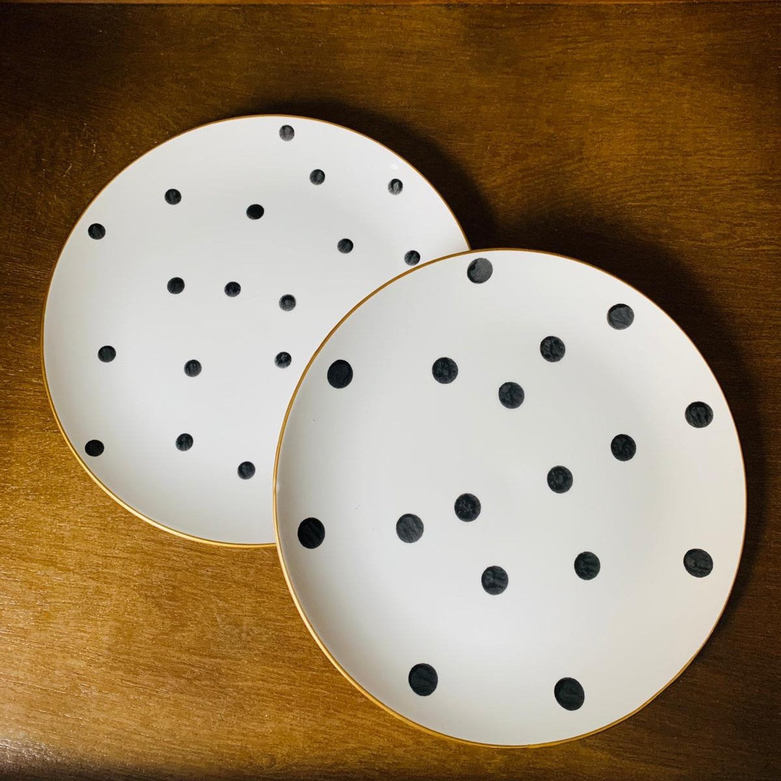 Black and White Ceramic Dinner Plate Set of 2 Polka Dot Etsy