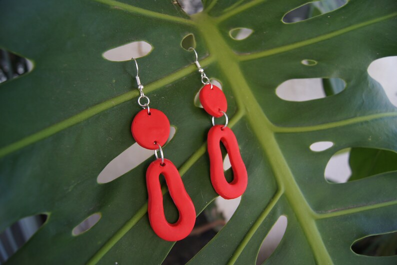 funky 90/'s earrings retro statement earrings Dangle clay earrings