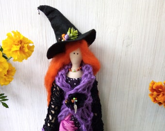 Primitive doll halloween Collectible witch doll Halloween witch doll OOAK doll Witch art doll Witch with broom Rag doll Soft doll