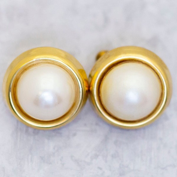 Vintage Clip On Earrings, White Faux Pearl Earrings, Gold Tone Earrings, Non Pierced Earrings, Circle Earrings, Napier Earrings - CF1
