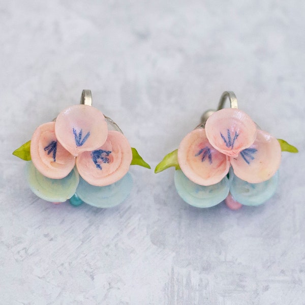 Vintage Screwback Earrings, Pink Flower Earrings, Petals Earrings, Sakura Earrings, Elegant Earrings - CG1