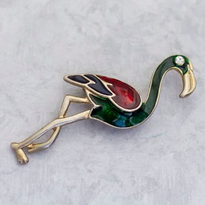 Vintage Brooch, Flamingo Brooch, Art Deco Brooch, Gold Tone Brooch, Bird Animal Brooch, Intricate Brooch - C8