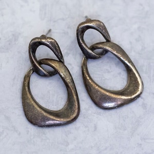 Vintage Dangle Earrings, Link Earrings, Silver Tone Earrings, Chain Earrings, Modern Earrings, Oval Earrings - CF1