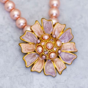 18 inch, Vintage Necklace, Flower Necklace, Pink Pearl Necklace, Floral Necklace, Art Nouveau Necklace - CC1