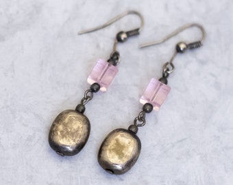 Vintage Round Oval Drop Pink Gem Dangle Earrings - C11