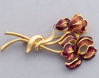 Vintage Stylish Gold Tone Floral Brooch, Rose Petals Brooch, Art Nouveau Brooch - C1