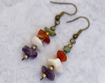 Vintage Colorful Stones Stylish Dangle Earrings - C11