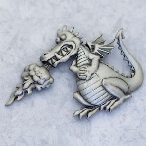 Vintage Brooch, Silver Tone Brooch, Dragon Broch, Figurine Brooch, Cartoon Brooch, Effigy Brooch, Symbol Brooch, JJ Brooch - CH1
